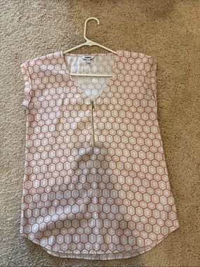 Express Pink Geometric Zip-Front Blouse
